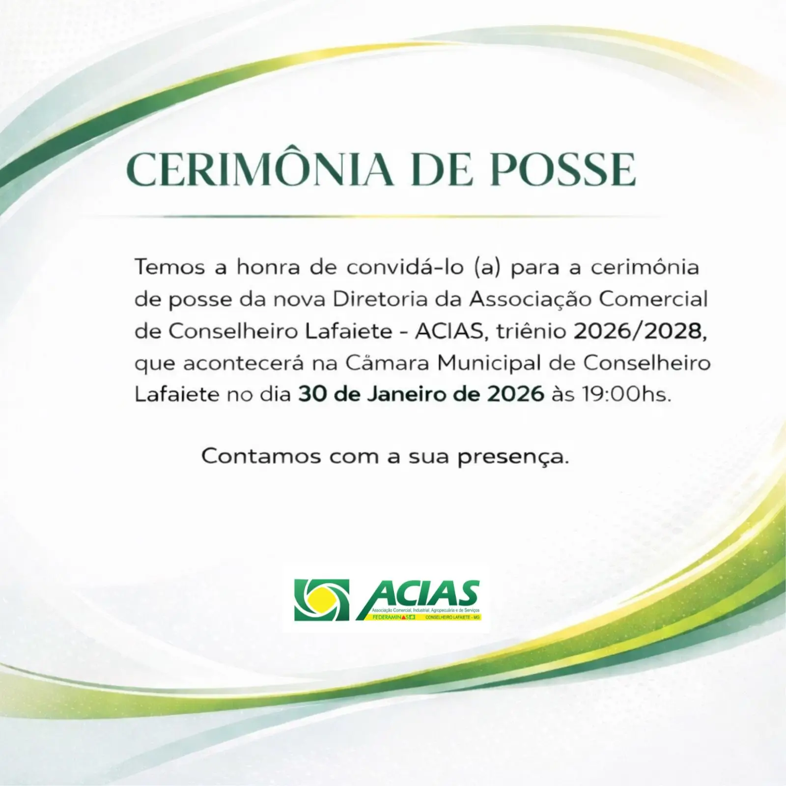 Cerimônia de Posse da Nova Diretoria da ACIAS – Triênio 2026/2028